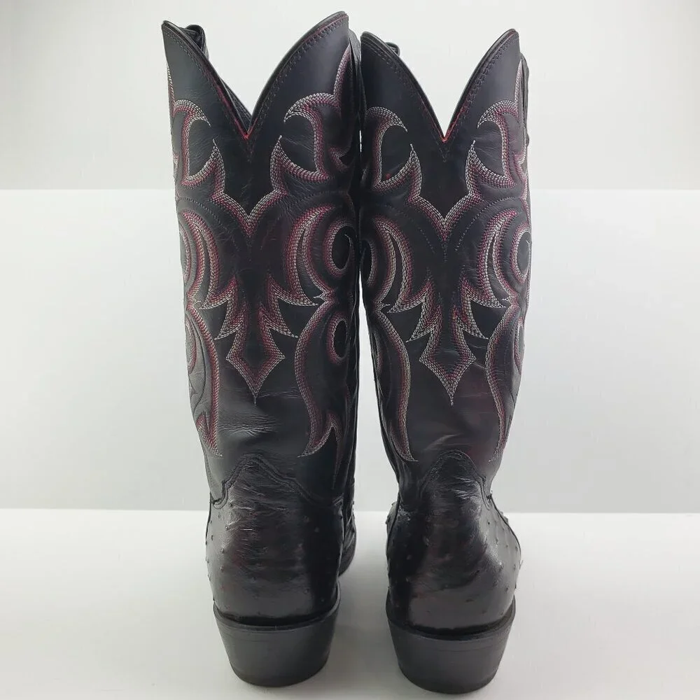 Nocona Boots Black Cherry Full Quill Ostrich Cowboy Barely Worn in Box Men 9.5 D
